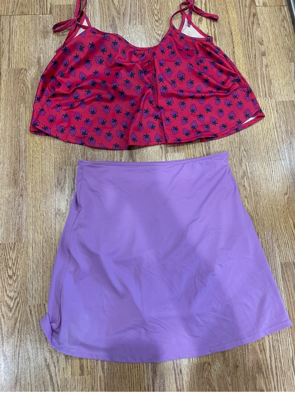 Kortni Jeane 2 piece bathing suit swim bikini summer set LG/XL strawberry prin - Picture 2 of 4